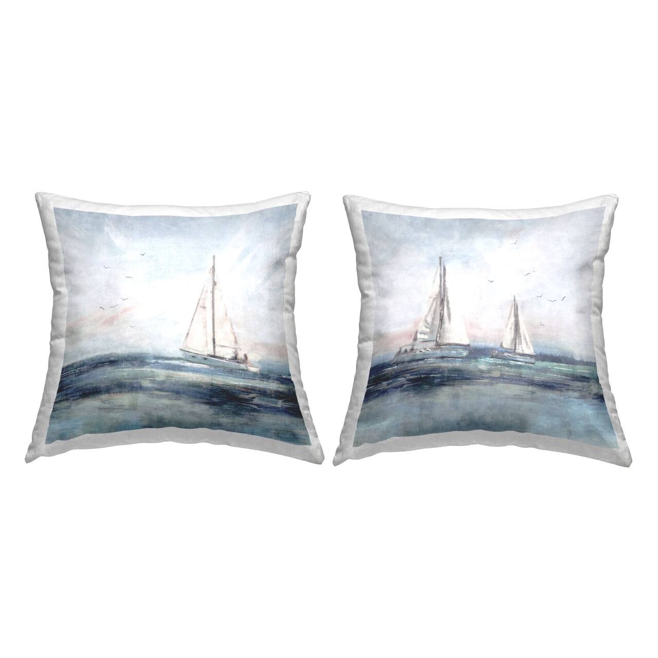 Stupell Industries Tranquil White Sailboats Nautical Ocean Waves 2 Pillow Set, 18" x 18"